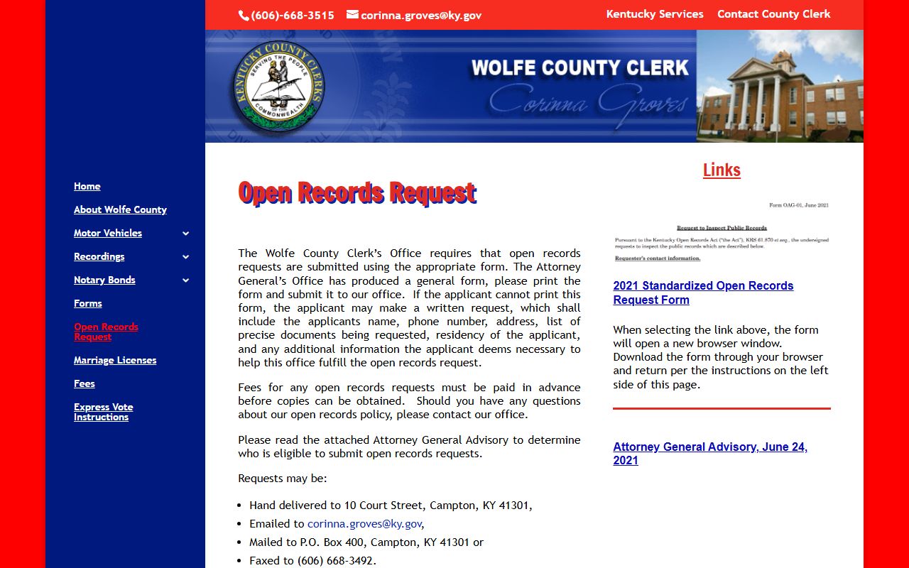 Wolfe County court records and open records request routing