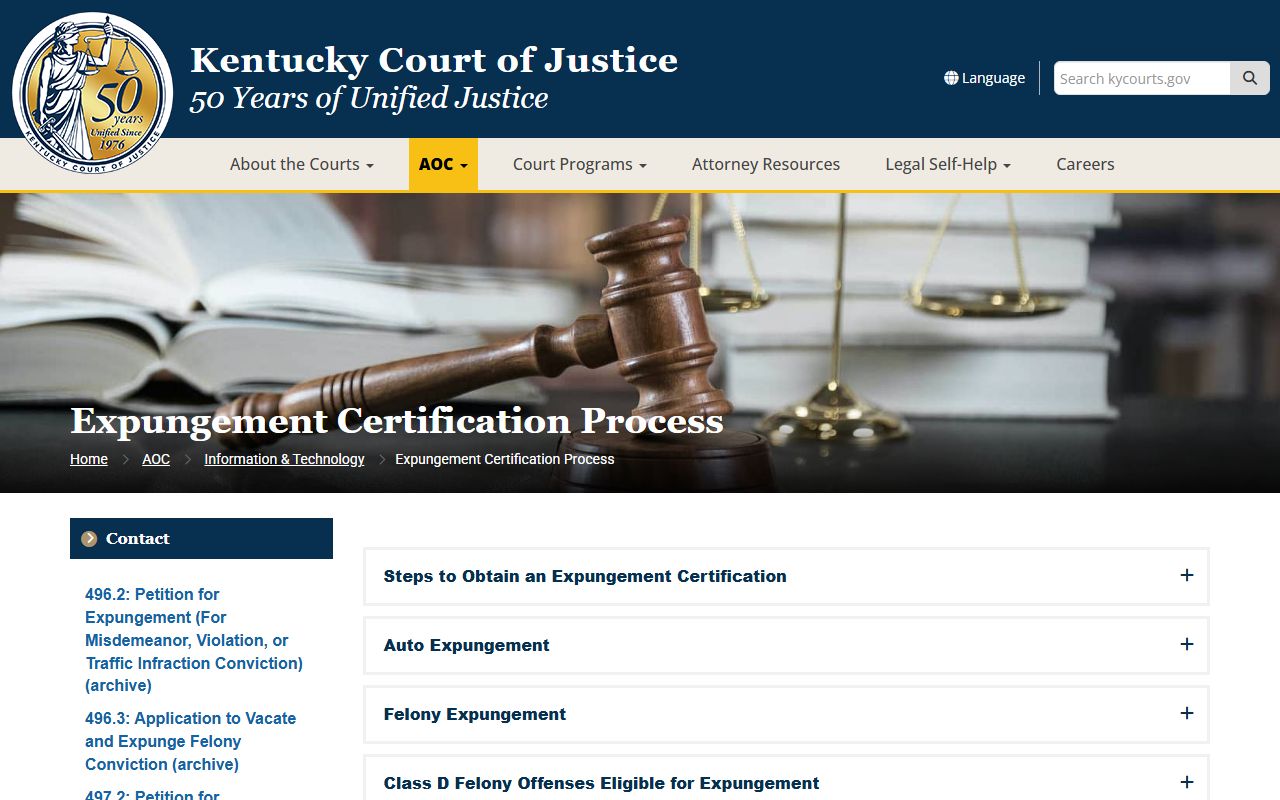 Wolfe County criminal court records Kentucky expungement process