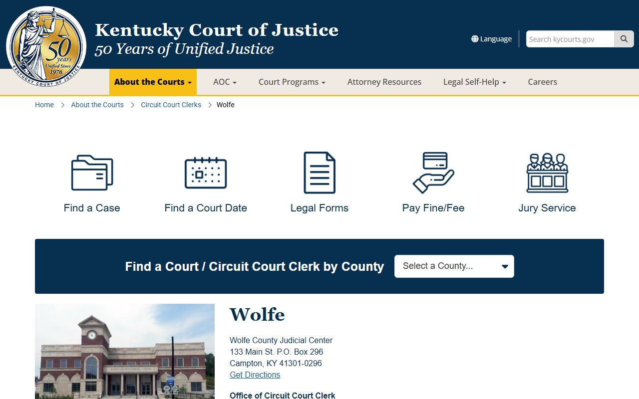 Wolfe County court records Kentucky Court of Justice page