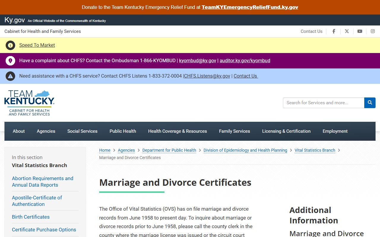 Wolfe County marriage and divorce records through Kentucky Vital Statistics